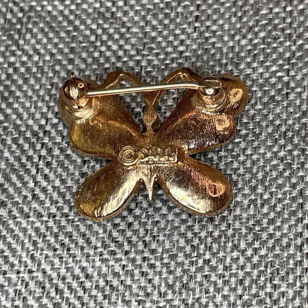 Sarah Coventry Butterfly Brooch Pin Gold Tone Texured Signed 1 x .85" Vintage - Picture 3 of 5